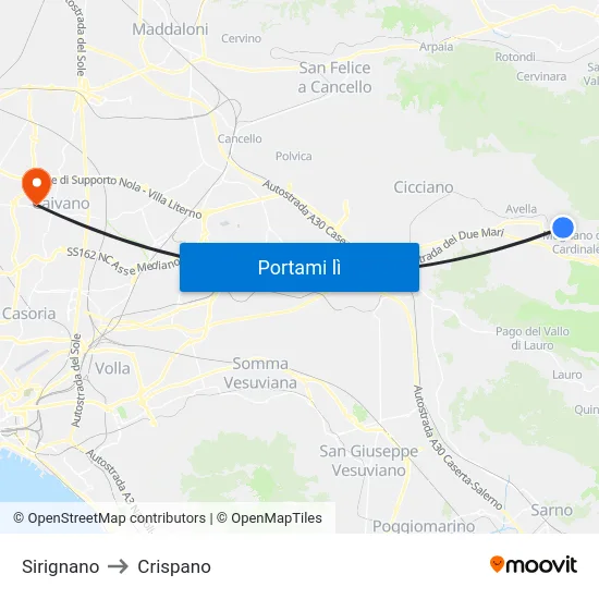 Sirignano to Crispano map