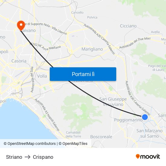 Striano to Crispano map