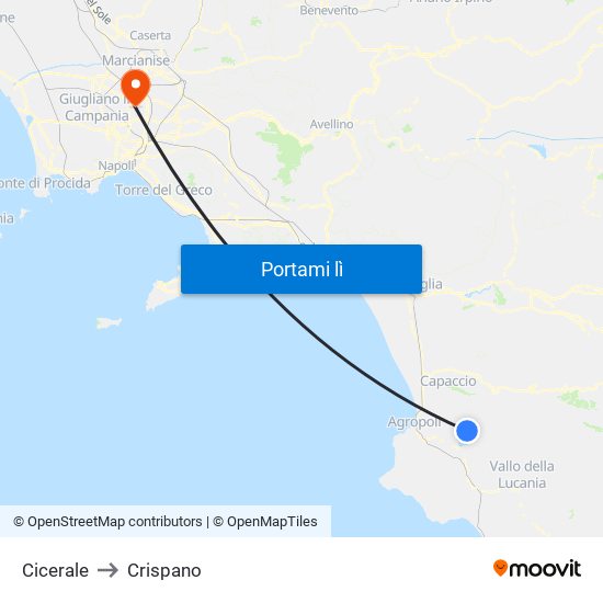 Cicerale to Crispano map