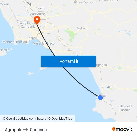 Agropoli to Crispano map