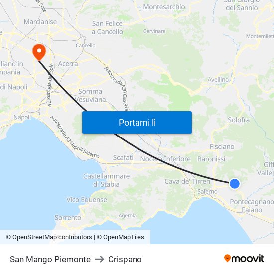 San Mango Piemonte to Crispano map