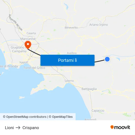 Lioni to Crispano map
