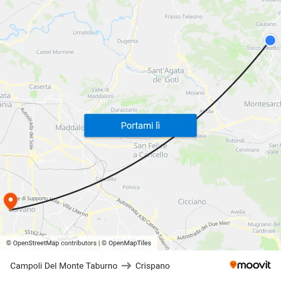 Campoli Del Monte Taburno to Crispano map