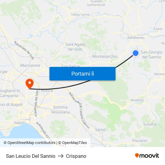 San Leucio Del Sannio to Crispano map