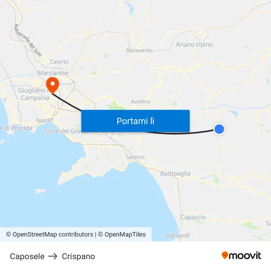 Caposele to Crispano map