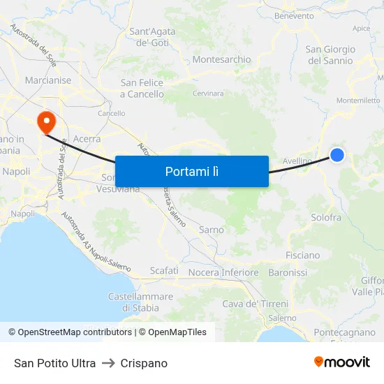 San Potito Ultra to Crispano map