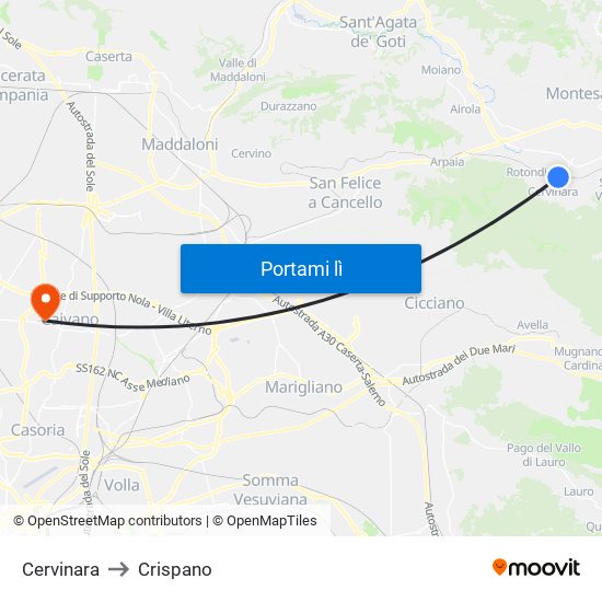 Cervinara to Crispano map
