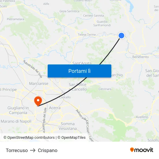 Torrecuso to Crispano map