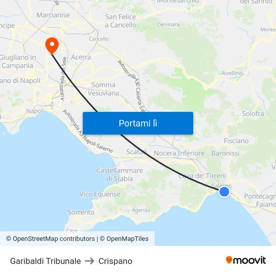 Garibaldi Tribunale to Crispano map