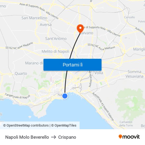Napoli Molo Beverello to Crispano map