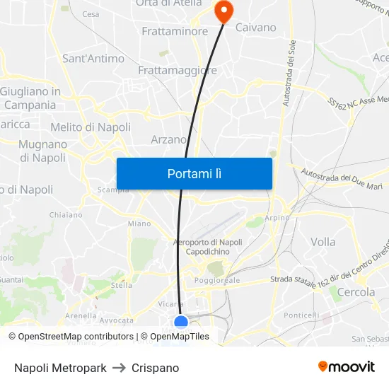 Napoli Metropark to Crispano map
