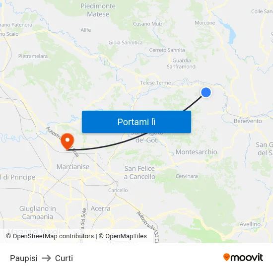 Paupisi to Curti map