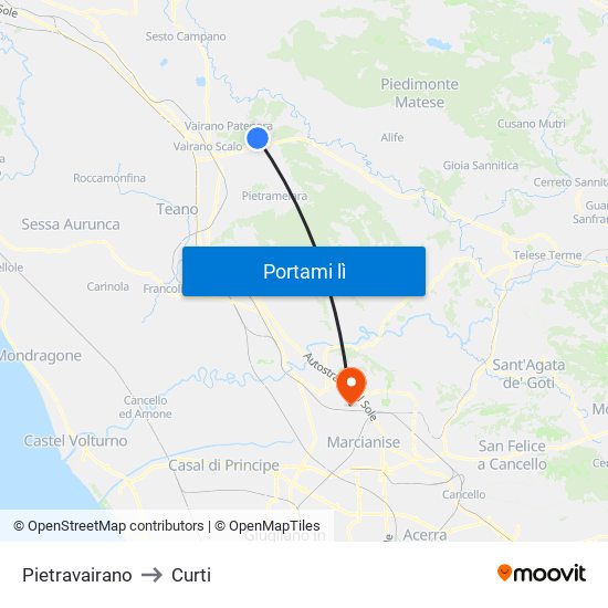 Pietravairano to Curti map