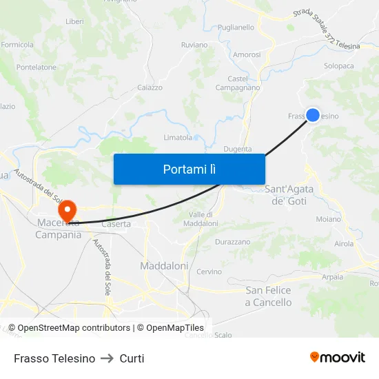 Frasso Telesino to Curti map