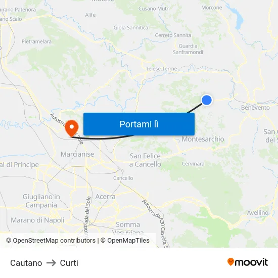 Cautano to Curti map