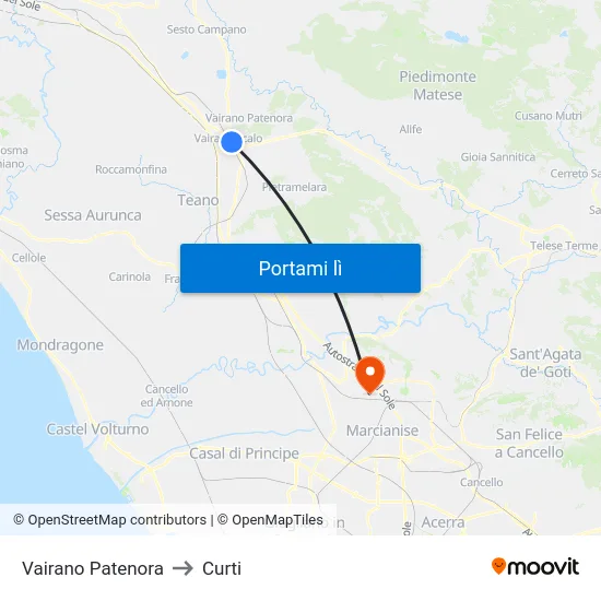 Vairano Patenora to Curti map