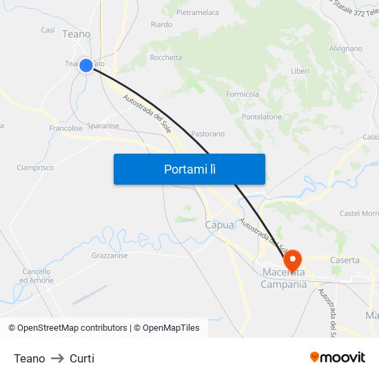 Teano to Curti map