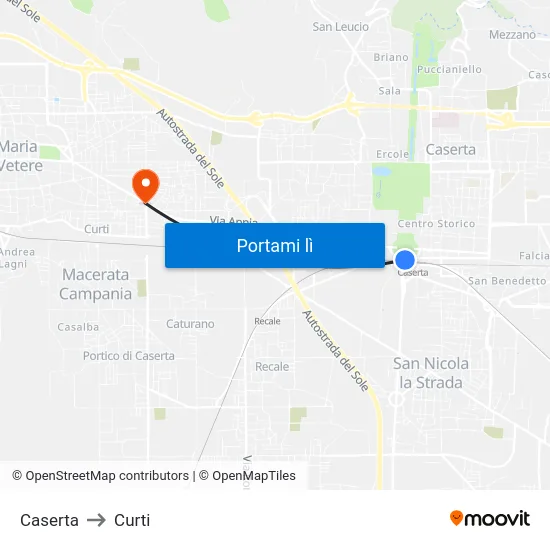 Caserta to Curti map