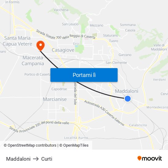 Maddaloni to Curti map