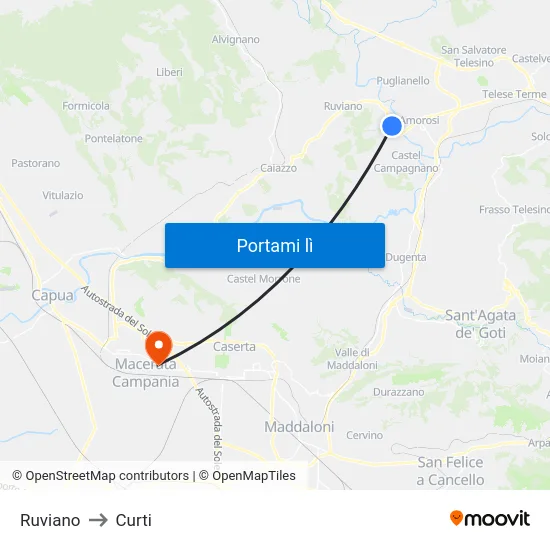 Ruviano to Curti map