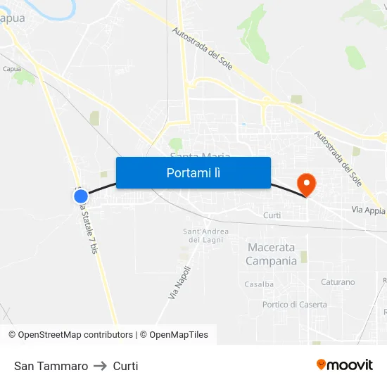 San Tammaro to Curti map