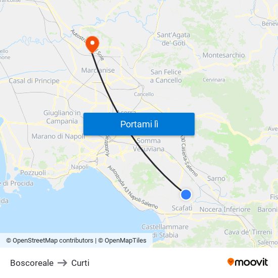 Boscoreale to Curti map