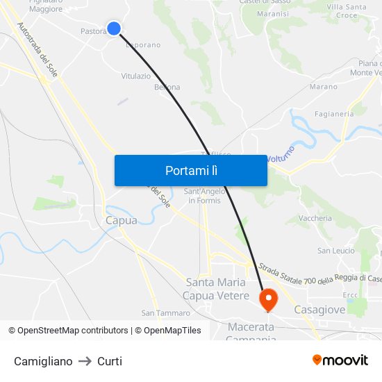 Camigliano to Curti map