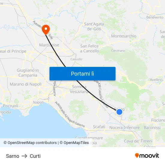 Sarno to Curti map