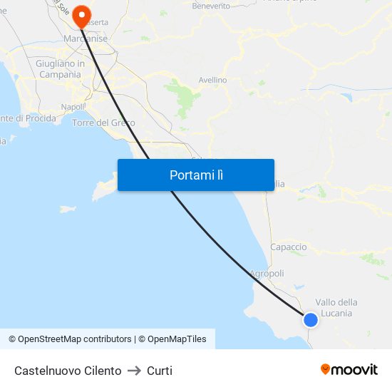 Castelnuovo Cilento to Curti map