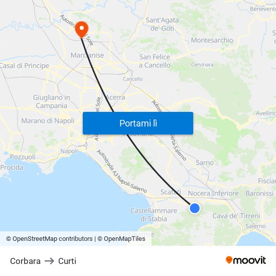 Corbara to Curti map