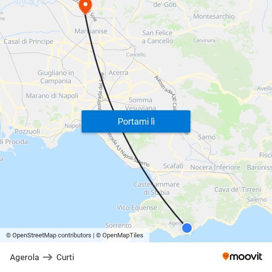 Agerola to Curti map