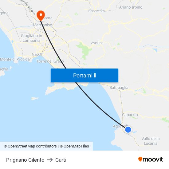 Prignano Cilento to Curti map