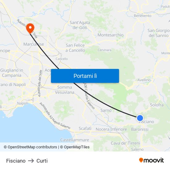 Fisciano to Curti map