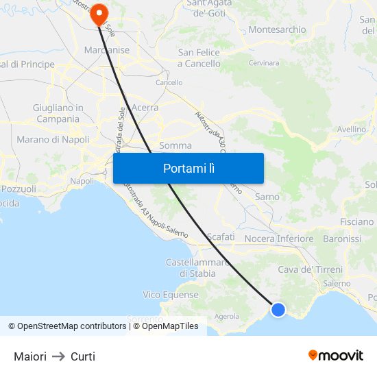 Maiori to Curti map