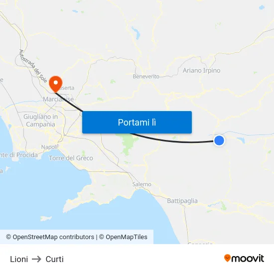 Lioni to Curti map