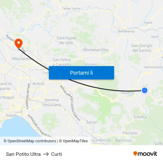 San Potito Ultra to Curti map