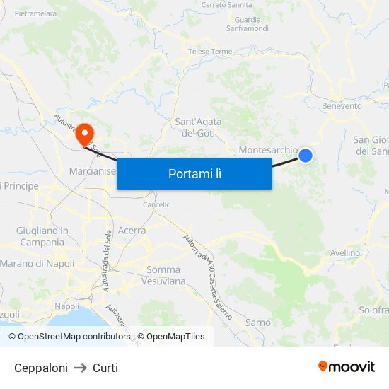 Ceppaloni to Curti map