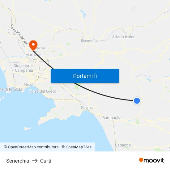 Senerchia to Curti map
