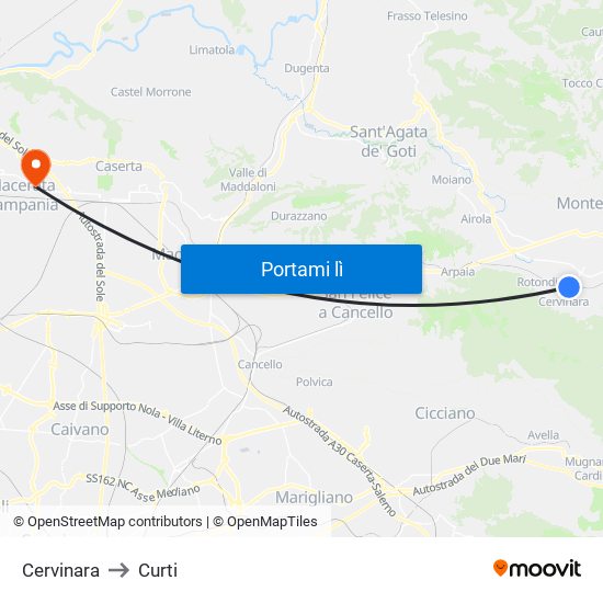 Cervinara to Curti map
