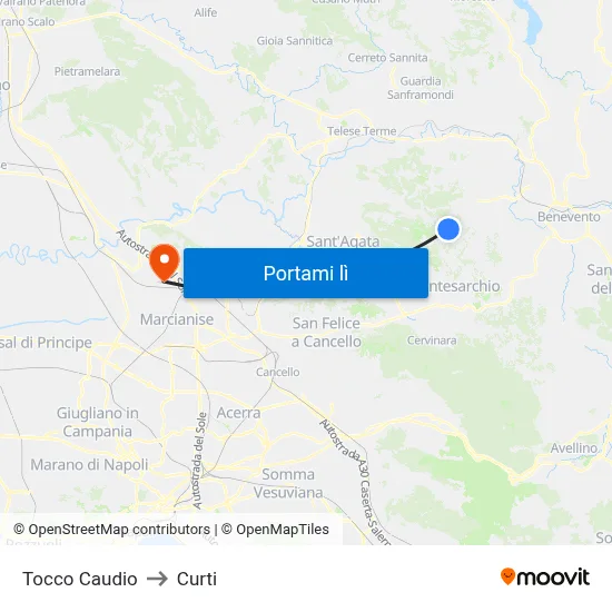 Tocco Caudio to Curti map