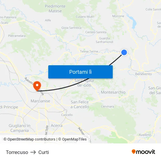 Torrecuso to Curti map