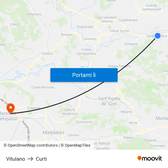 Vitulano to Curti map
