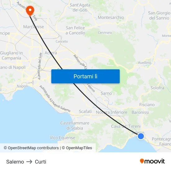 Salerno to Curti map