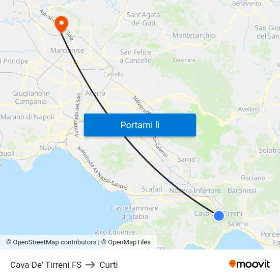 Cava De' Tirreni FS to Curti map