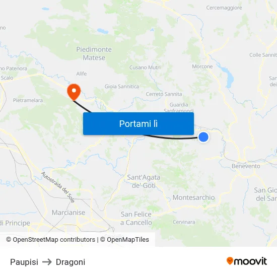 Paupisi to Dragoni map