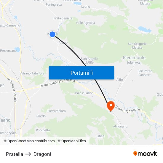 Pratella to Dragoni map