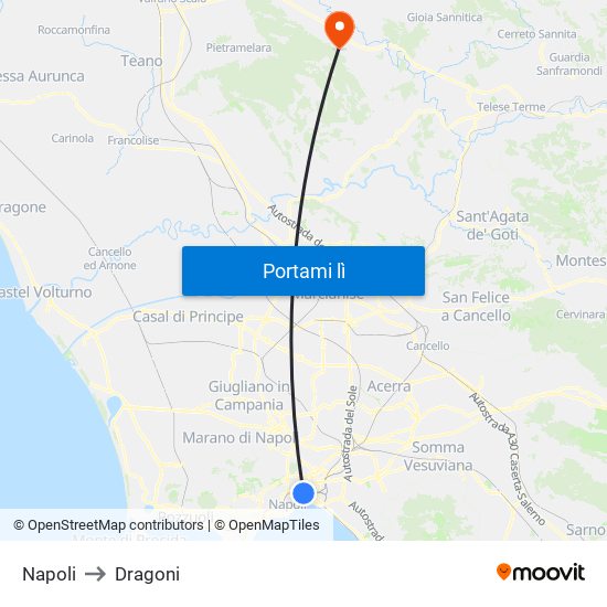 Napoli to Dragoni map