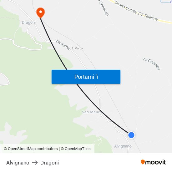 Alvignano to Dragoni map