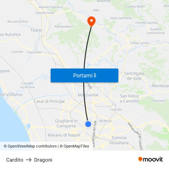 Cardito to Dragoni map