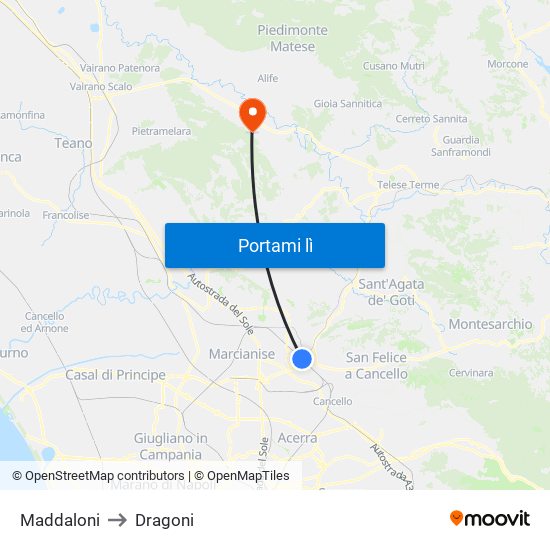 Maddaloni to Dragoni map